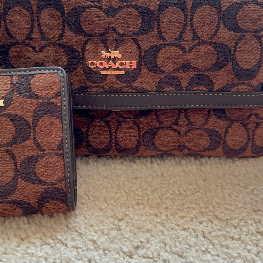 Coach Brown and Black Signature Bag and Wallet